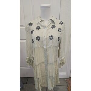 Young Threads Sage Green Floral Embroidered Boho Tiered Tunic Dress Medium NWT